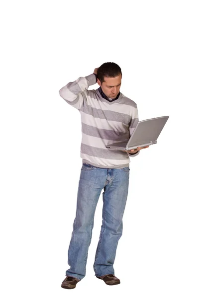 Zakenman poseren met zijn laptop — Stockfoto