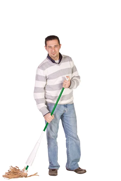 Casual Man Mopping the Floor — Stock Photo, Image