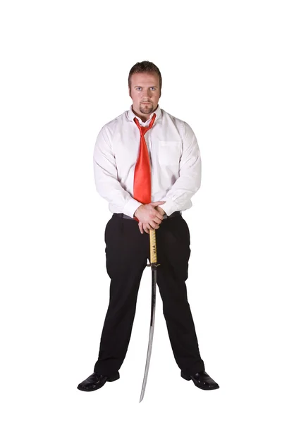 Businessman with a Sword — Stock Photo, Image