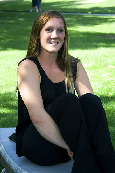 Stock image Beautiful Girl in the Park in a Black