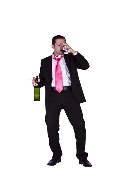 Betrunkener Geschäftsmann mit Wein in der Hand — Stockfoto