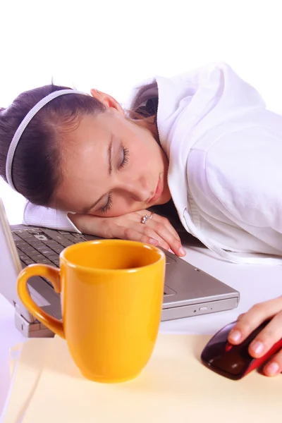 Tiener viel in slaap tijdens het werken — Stockfoto