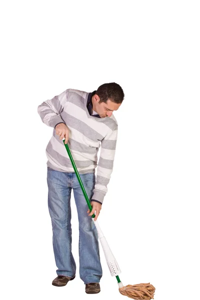 Uomo casuale Mopping il pavimento — Foto Stock