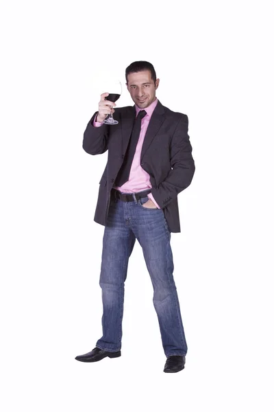 Empresário comemorando com um copo — Fotografia de Stock