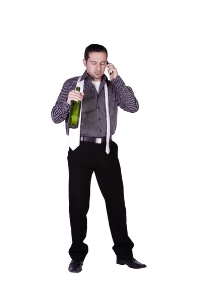 Biznesmen świętuje z butelką — Zdjęcie stockowe
