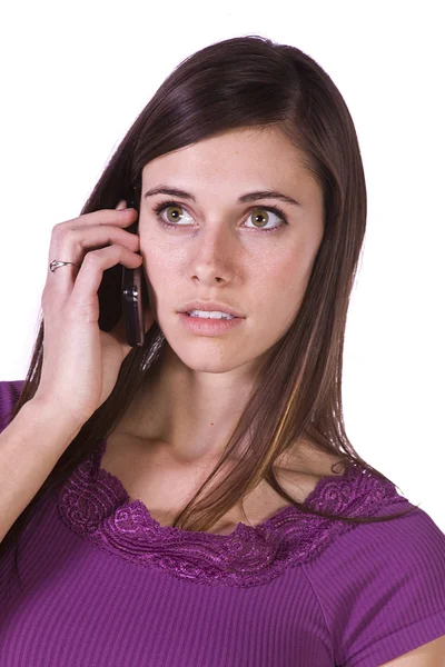 Sevimli kız telefonda konuşurken — Stok fotoğraf