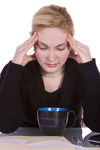 Kobieta z bólem głowy — Zdjęcie stockowe