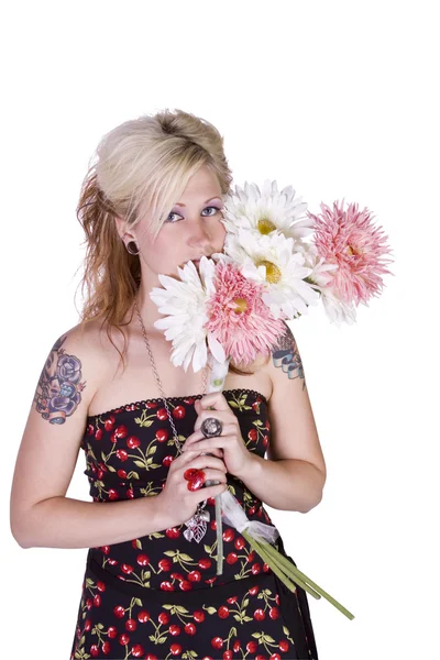 stock image Beautiful Girl Smelling Flowers