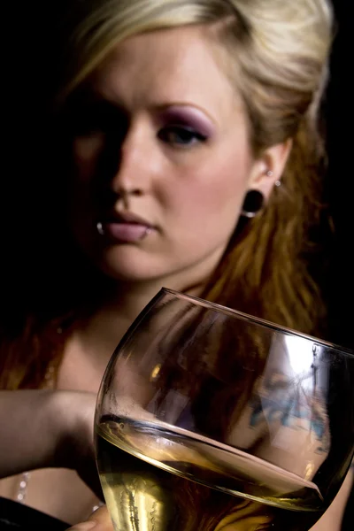 Close up on a Woman with Wine — Stock Photo, Image
