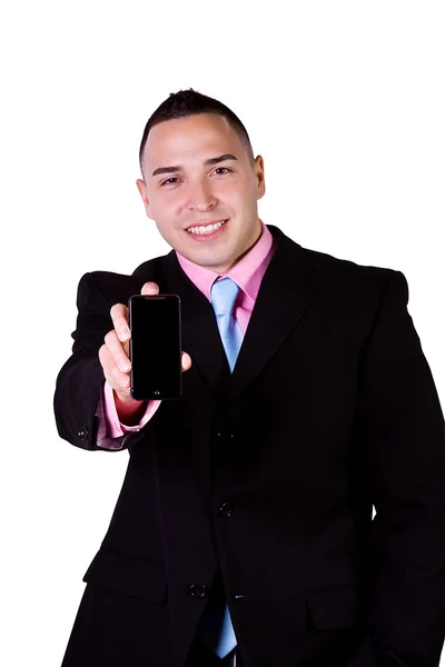 Uomo d'affari con un cellulare in mano — Foto Stock