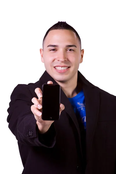 Hispanic zakenman houden van een cel — Stockfoto