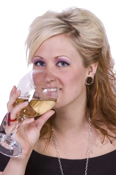 Mooie vrouw poseren met wijn — Stockfoto