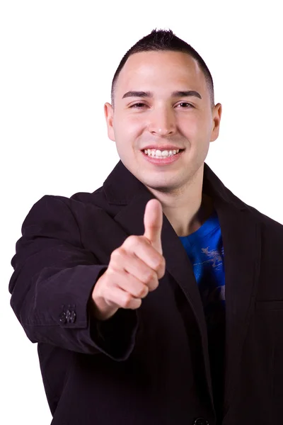 ハンサムなヒスパニック系のビジネスマン、親指をあきらめて — ストック写真