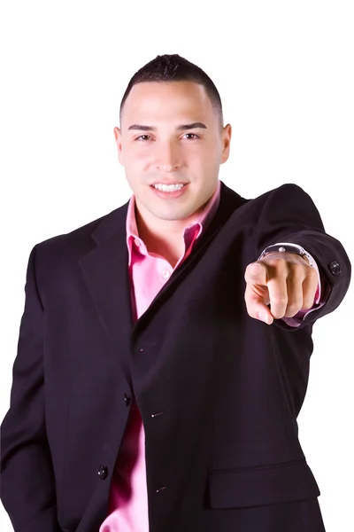 Латиноамериканский бизнесмен, указывающий на камеру — стоковое фото