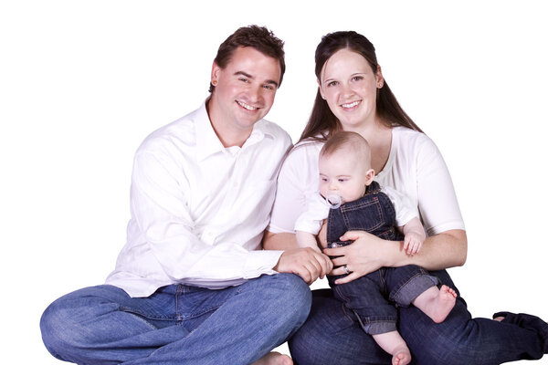 Счастливый семейный портрет с матерью, отцом и сыном
