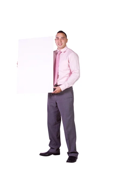 Красивый латиноамериканец-бизнесмен с пустым знаком — стоковое фото