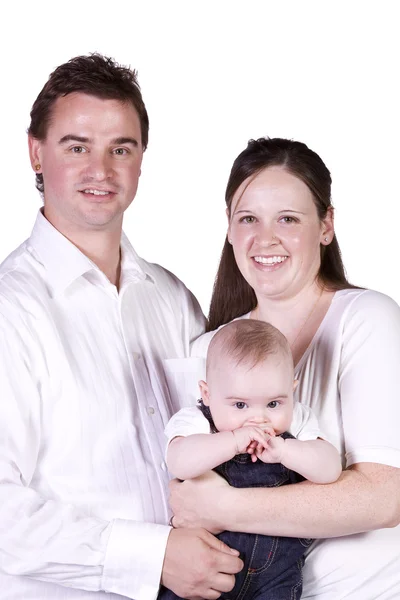 Retrato de família feliz com mãe, pai e filho — Fotografia de Stock