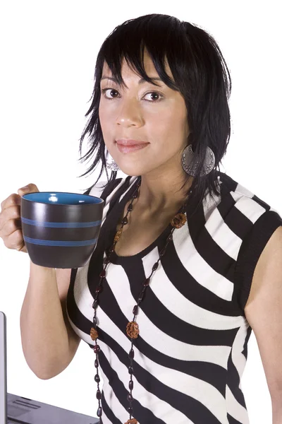 Beautiful Asian-Hispanic Girl Drinking Coffee — Stock Photo, Image