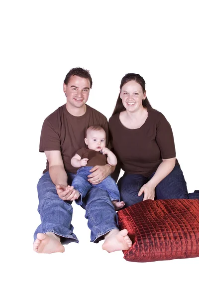Glad familj porträtt med mor, far och son — Stockfoto