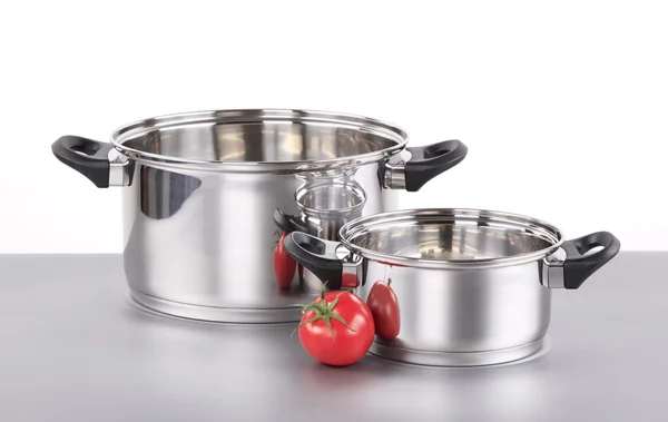Stainless steel pots — Stock Photo, Image