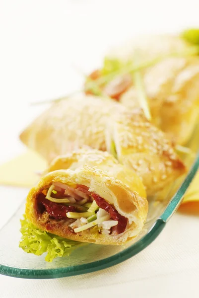 Filo pastry filled with dried tomatoes — Stock Photo, Image