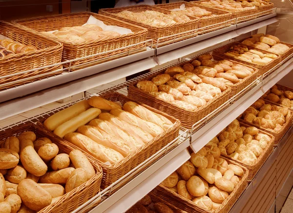 Variety of baked products at a supermarket — Stock Photo, Image