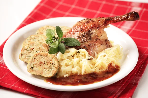 Roast Duck with Cabbage and Bread Dumplings — Stock Photo, Image