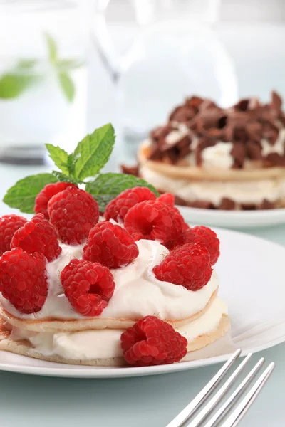 쿼크와 나무 딸기 팬케이크 — 스톡 사진