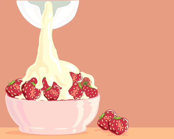 Strawberries and cream — Stock Vector