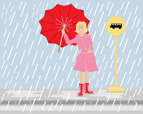 Attendre sous la pluie — Image vectorielle