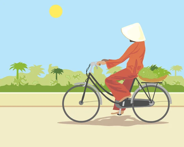 Cycliste oriental — Image vectorielle