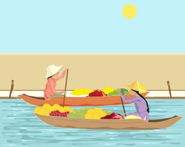 Thai floating market clipart