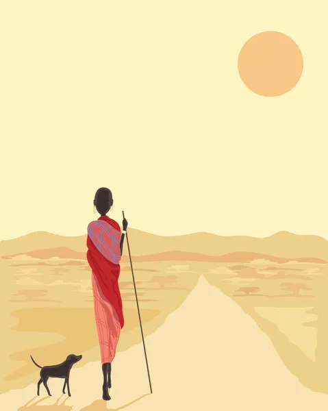Masai con cane — Vettoriale Stock