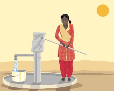 Asian woman at a well clipart