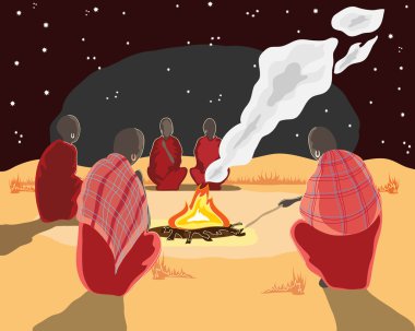 Masai camp fire clipart