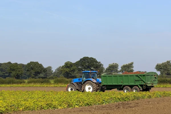 Kék traktor és pótkocsi — Stock Fotó