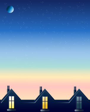 Rooftops with sunrise clipart