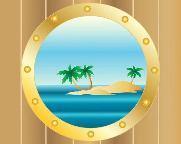 Porthole with island — Stock Vector