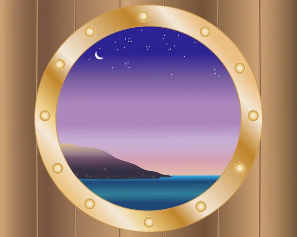 Porthole with night sky — Stock Vector