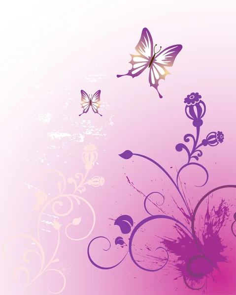 Bloemen en Vlinders — Stockvector