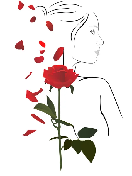 Vrouw en rose — Stockvector