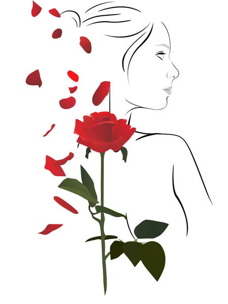 Mujer y rosa — Vector de stock