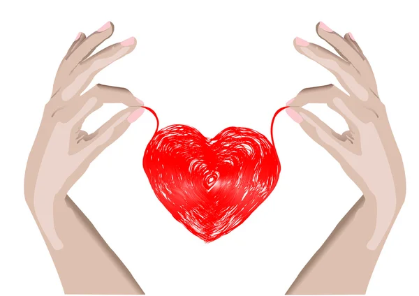 Vektor illustration rött hjärta, händer — Stock vektor