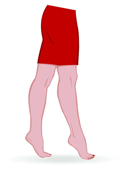 Wektor ilustracja kobiece stopy i czerwona spódnica — Wektor stockowy