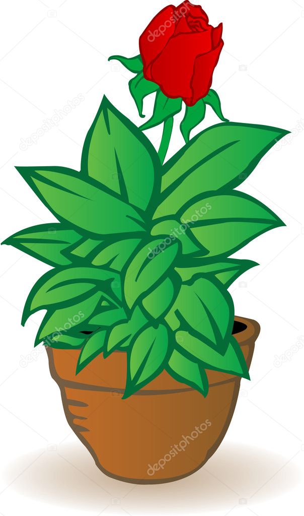 Vector Illustration A Flowerpot With A Rose Flower Stock Vector