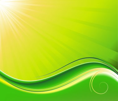 Sun-rays and wave green vector backgroun clipart