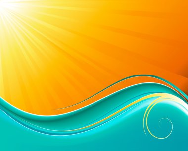 Sun-rays and wave blue vector background clipart