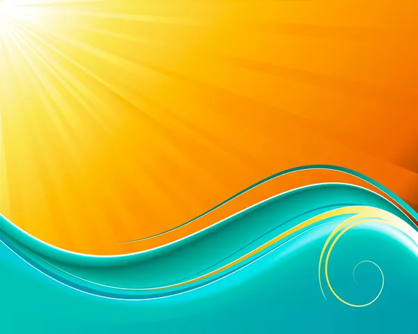 太陽光と波の青のベクトルの背景 — ストックベクタ