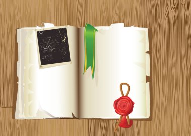 Open vintage Book with bookmark clipart