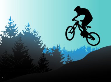 Mountain bike and biker in action vector clipart